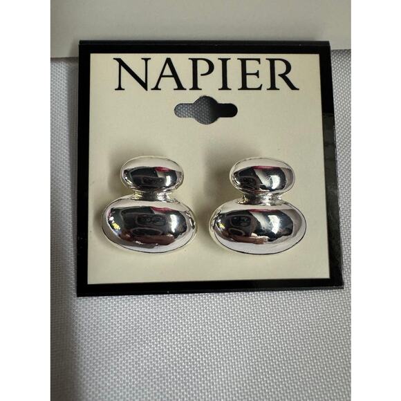 Napier Silver Toned Pebble Double Stud Earrings NWT - Picture 1 of 7